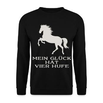 Mein Glück hat vier Hufe - Unisex Pullover - Schwarz - Vorne - Alina (178cm) & Michal (187cm)