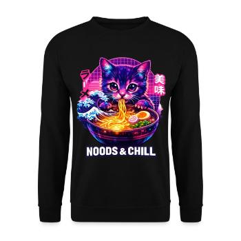Ramen Nouilles, Amoureux des Chats, Kats Kawaii Rétro - Sweat-shirt Unisexe - noir - Devant - Alina (178cm) & Michal (187cm)