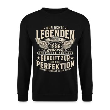 1996 Jahrgang geboren Legenden Geburtstag Geschenk - Unisex Pullover - Schwarz - Vorne - Alina (178cm) & Michal (187cm)