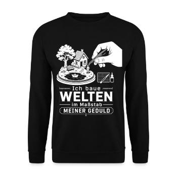 Ich baue Welten im Maßstab meiner Geduld - Unisex Pullover - Schwarz - Vorne - Alina (178cm) & Michal (187cm)