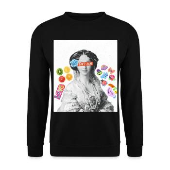 Don’t Care Vintage Collage Outfit - Unisex Pullover - Schwarz - Vorne - Alina (178cm) & Michal (187cm)
