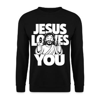 Dessin animé chrétien Jésus t’aime - Sweat-shirt Unisexe - noir - Devant - Alina (178cm) & Michal (187cm)