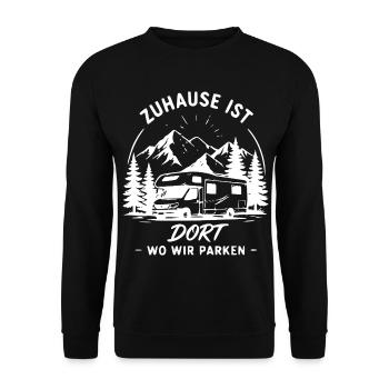 Zuhause ist dort wo wir parken - Unisex Pullover - Schwarz - Vorne - Alina (178cm) & Michal (187cm)