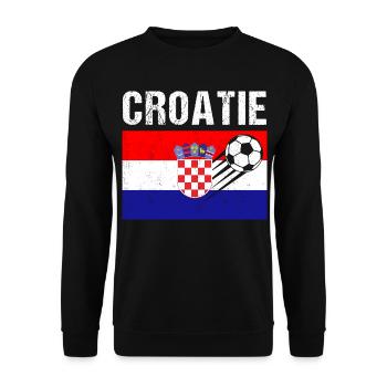 Kroatische Flagge Fußball Geschenk Kroatischer Fußball - Unisex Pullover - Schwarz - Vorne - Alina (178cm) & Michal (187cm)