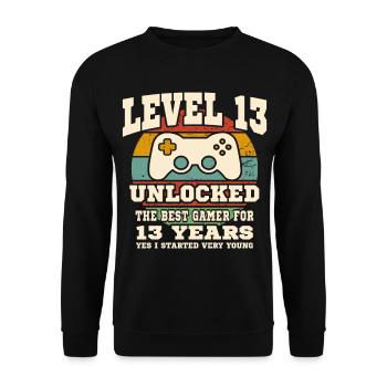 Level 13 unlocked - 13th anniversary - Unisex Sweatshirt - black - Front - Alina (178cm) & Michal (187cm)