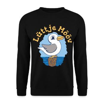 Lüttje Mööv Plattdeutsch kleine Möwe - Unisex Pullover - Schwarz - Vorne - Alina (178cm) & Michal (187cm)