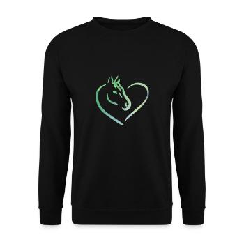 pferde liebe aquarell herz grün - Unisex Pullover - Schwarz - Vorne - Alina (178cm) & Michal (187cm)