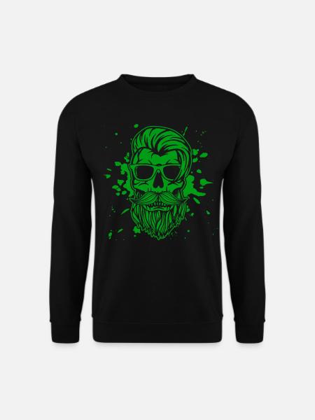 Kopf Grün Skull Gruselig Bart Halloween Schädel - Unisex Pullover - Schwarz