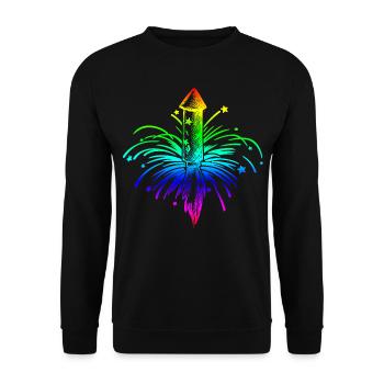 Silvester bunt Feuerwerk Rakete funkeln Himmel - Unisex Pullover - Schwarz - Vorne - Alina (178cm) & Michal (187cm)