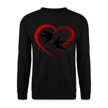 unendliche Glück in der Liebe rotes Herz Schwalben - Unisex Pullover - Schwarz - Vorne - Alina (178cm) & Michal (187cm)