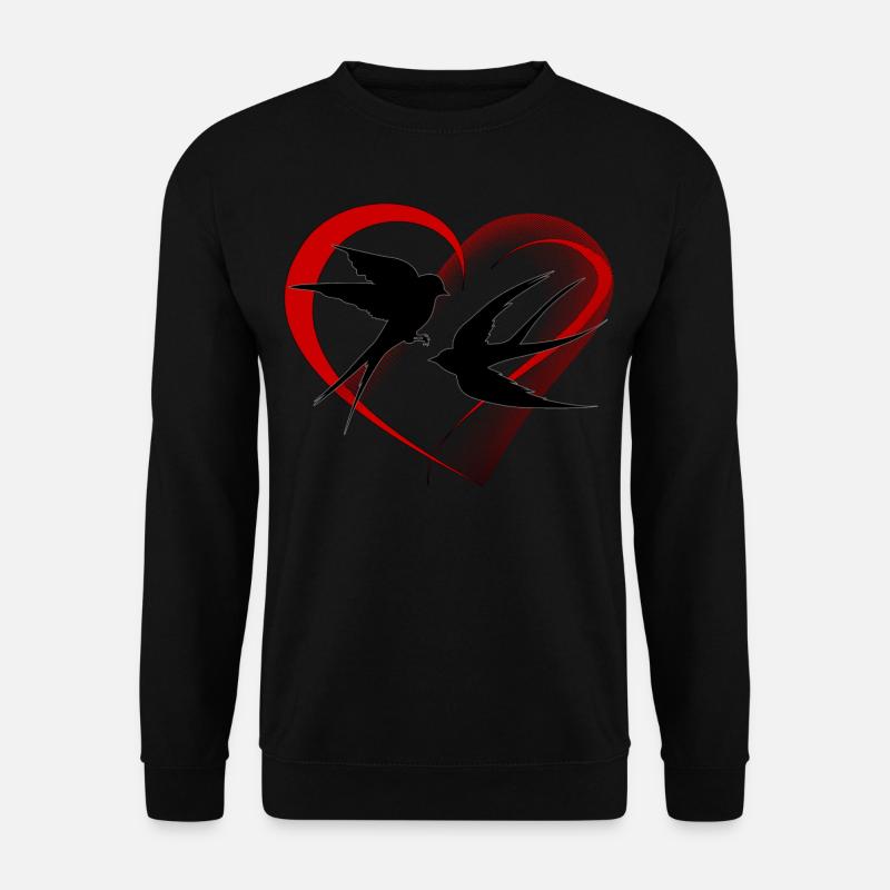 unendliche Glück in der Liebe rotes Herz Schwalben - Unisex Pullover - Schwarz