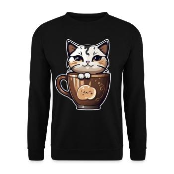 Niedliche Kaffee Katze - Unisex Pullover - Schwarz - Vorne - Alina (178cm) & Michal (187cm)