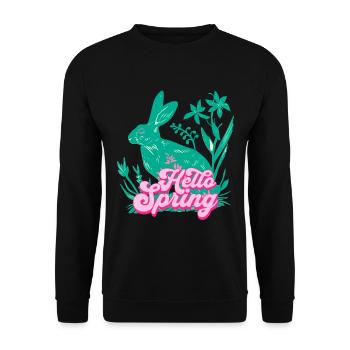 Hello Spring Rabbit with Flowers - Unisex Sweatshirt - black - Front - Alina (178cm) & Michal (187cm)