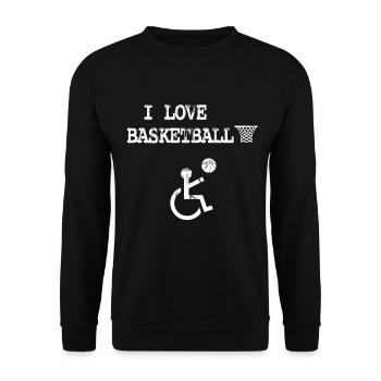 Rollstuhlfahrer liebt Basketball - Unisex Pullover - Schwarz - Vorne - Alina (178cm) & Michal (187cm)