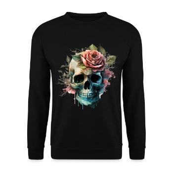 Skull with flowers - Skull Dia De Los Muertos - Unisex Sweatshirt - black - Front - Alina (178cm) & Michal (187cm)