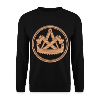 Zimmermann Zimmerer Zunft Logo Wappen Holz Dunkel - Unisex Pullover - Schwarz - Vorne - Alina (178cm) & Michal (187cm)