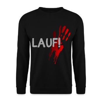lauf renn blut halloween spruch geschenk idee - Unisex Pullover - Schwarz - Vorne - Alina (178cm) & Michal (187cm)