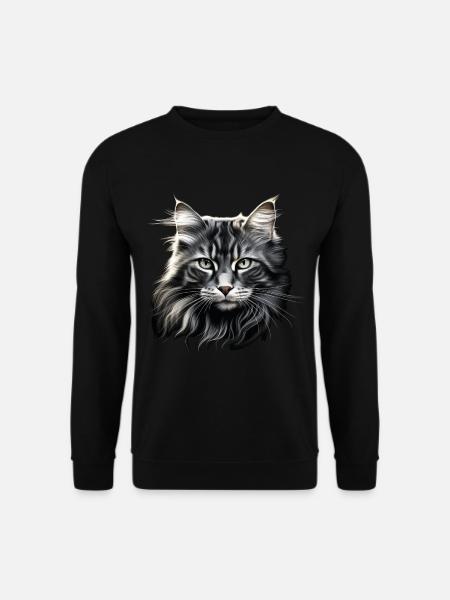 Langhaarkatze Katze Weiß Maine Coone Waldkatze - Unisex Pullover - Schwarz