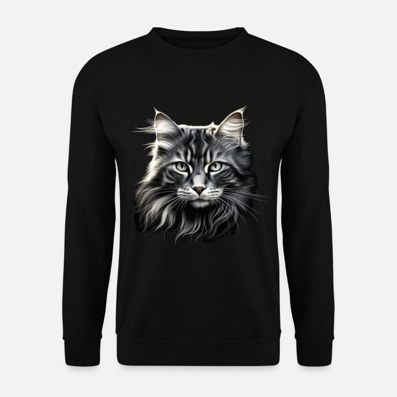 Langhaarkatze Katze Weiß Maine Coone Waldkatze - Unisex Pullover - Schwarz