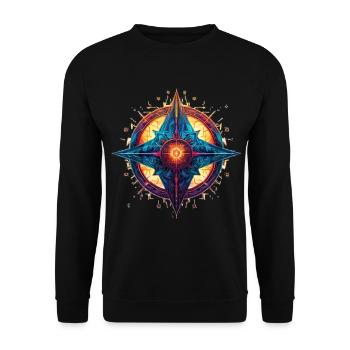 Bunter Stern/Blume - Unisex Pullover - Schwarz - Vorne - Alina (178cm) & Michal (187cm)