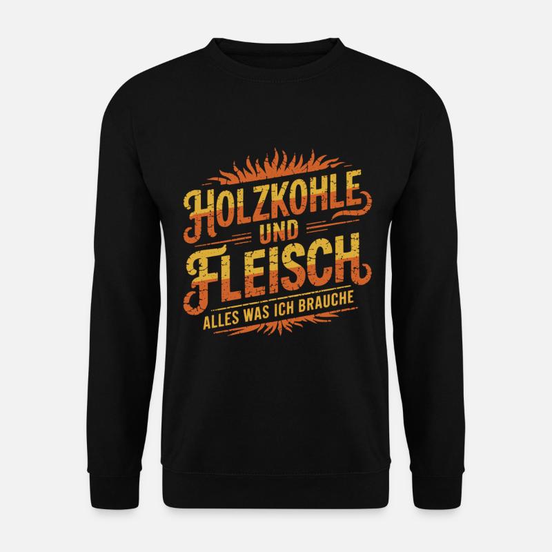 Holzkohle und Fleisch Grill BBQ - Unisex Pullover - Schwarz