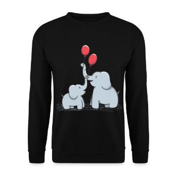 Süsse Elefanten mit Roten Luftballons - Unisex Pullover - Schwarz - Vorne - Alina (178cm) & Michal (187cm)