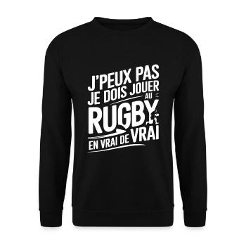 J'peux pas j'ai rugby en vrai - Sweat-shirt Unisexe - noir - Devant - Alina (178cm) & Michal (187cm)