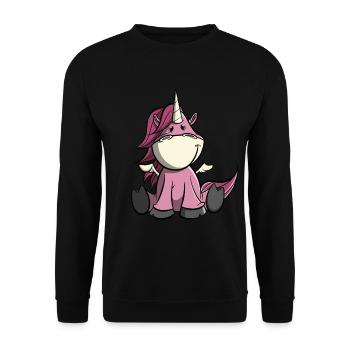 Süßes rosa Einhorn mit Flügeln - Unisex Pullover - Schwarz - Vorne - Alina (178cm) & Michal (187cm)