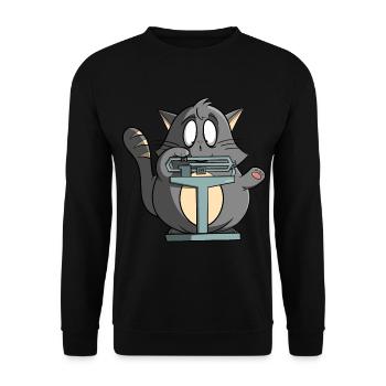 Funny cat on scales - lose excess weight - Unisex Sweatshirt - black - Front - Alina (178cm) & Michal (187cm)