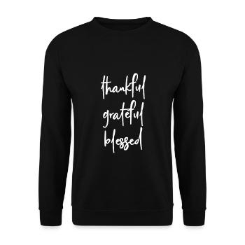 Christian Design dankbar, dankbar, gesegnet - Unisex Pullover - Schwarz - Vorne - Alina (178cm) & Michal (187cm)