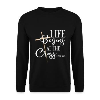 Christian Design Live Begins at the Cross 2 - Unisex Sweatshirt - black - Front - Alina (178cm) & Michal (187cm)
