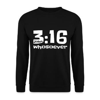 Christian Design John 3 verse 16 Whosoever - Unisex Sweatshirt - black - Front - Alina (178cm) & Michal (187cm)