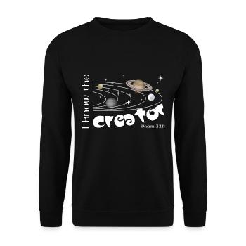 Christian Design I know the Creator Psalm 33:6 - Unisex Sweatshirt - black - Front - Alina (178cm) & Michal (187cm)
