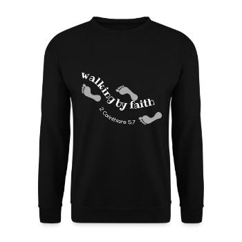 Christlicher Bibelvers Gehen im Glauben 2 - Unisex Pullover - Schwarz - Vorne - Alina (178cm) & Michal (187cm)