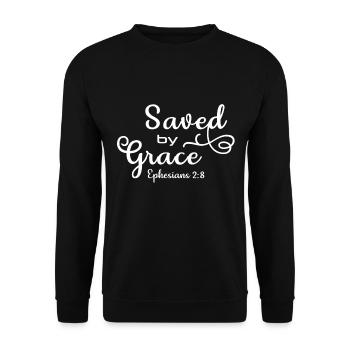Verset biblique chrétien sauvé par la grâce Éphésiens 2 - Sweat-shirt Unisexe - noir - Devant - Alina (178cm) & Michal (187cm)