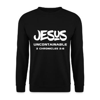 Christian Design Jesus, Uncontainable 2 - Unisex Pullover - Schwarz - Vorne - Alina (178cm) & Michal (187cm)