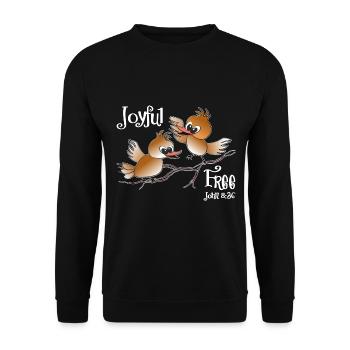 Christian Design Freudiger Freier Johannes 8 Vers 36 - Unisex Pullover - Schwarz - Vorne - Alina (178cm) & Michal (187cm)
