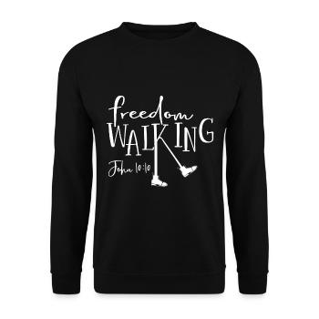 Christian Design Freedom Walking Johannes 10 Vers 10 - Unisex Pullover - Schwarz - Vorne - Alina (178cm) & Michal (187cm)