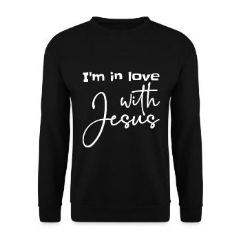 Christliches Design Ich bin verliebt in Jesus - Unisex Pullover - Schwarz - Vorne - Alina (178cm) & Michal (187cm)