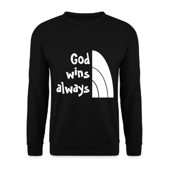 Christian Design God Wins, Always - Unisex Sweatshirt - black - Front - Alina (178cm) & Michal (187cm)