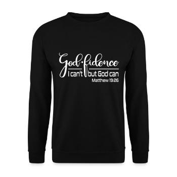 Christian Design Gott-Treue Ich kann nicht, aber Gott kann - Unisex Pullover - Schwarz - Vorne - Alina (178cm) & Michal (187cm)