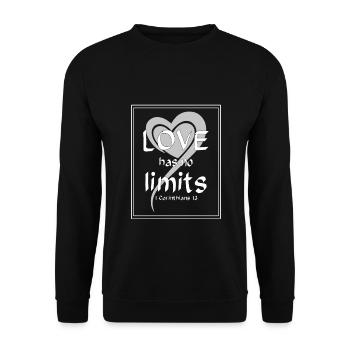 Christian Design Liebe hat keine Grenzen I Korinther - Unisex Pullover - Schwarz - Vorne - Alina (178cm) & Michal (187cm)