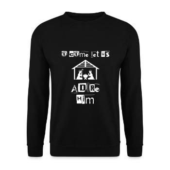 Christliches Weihnachtsdesign o Komm lass Uns Ihn anbeten - Unisex Pullover - Schwarz - Vorne - Alina (178cm) & Michal (187cm)