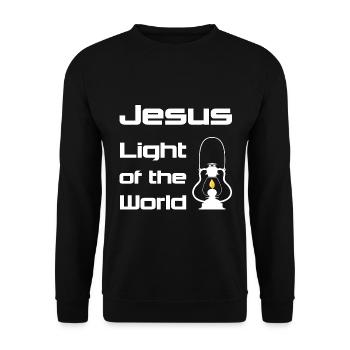 Christliches Design Jesus Licht der Welt - Unisex Pullover - Schwarz - Vorne - Alina (178cm) & Michal (187cm)