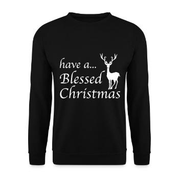 Christliches Weihnachtsdesign Gesegnete Weihnachten - Unisex Pullover - Schwarz - Vorne - Alina (178cm) & Michal (187cm)