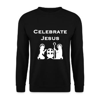 Christliches Weihnachtsdesign Feiern Sie Jesus - Unisex Pullover - Schwarz - Vorne - Alina (178cm) & Michal (187cm)