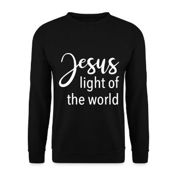 Christliches Design Jesus Licht der Welt - Unisex Pullover - Schwarz - Vorne - Alina (178cm) & Michal (187cm)