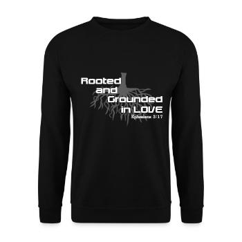 Christliches Design verwurzelt und geerdet in Liebe - Unisex Pullover - Schwarz - Vorne - Alina (178cm) & Michal (187cm)