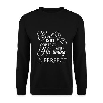 Christian Design God is in Control and His Timing - Unisex Sweatshirt - black - Front - Alina (178cm) & Michal (187cm)
