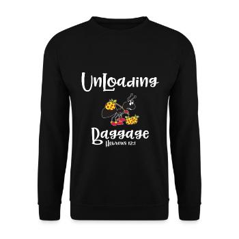 Christian Design Unloading Baggage Hebrews 12 - Unisex Sweatshirt - black - Front - Alina (178cm) & Michal (187cm)